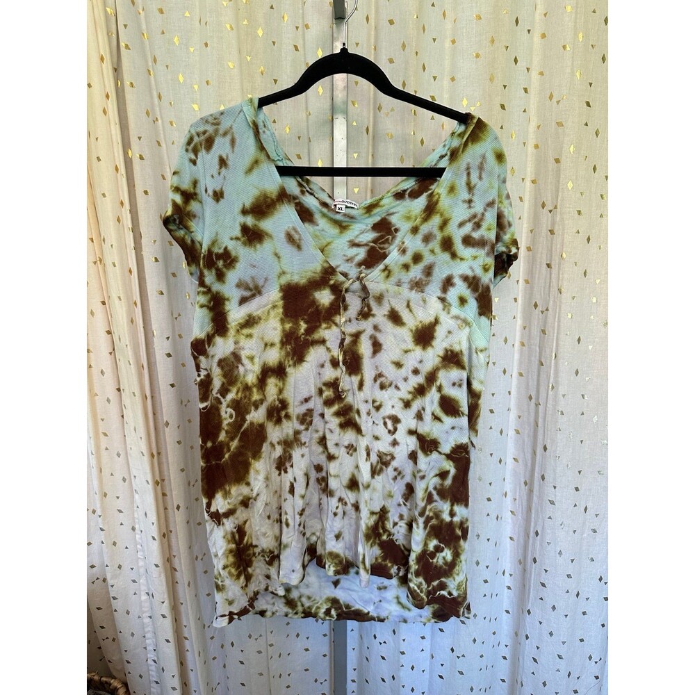 American Buddah Women's Bohemian Lightweight Waffle Knit Tie Dye Hoodie Top XL